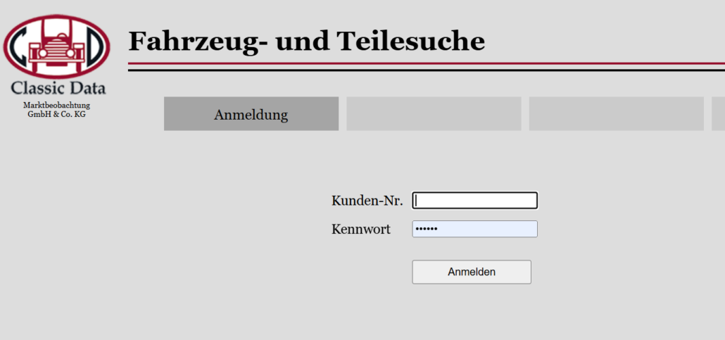 Screenshot Anmeldung
